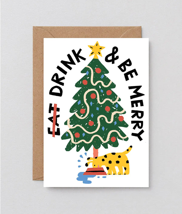 Drink & Be Merry Embossed Holiday Greeting Card
