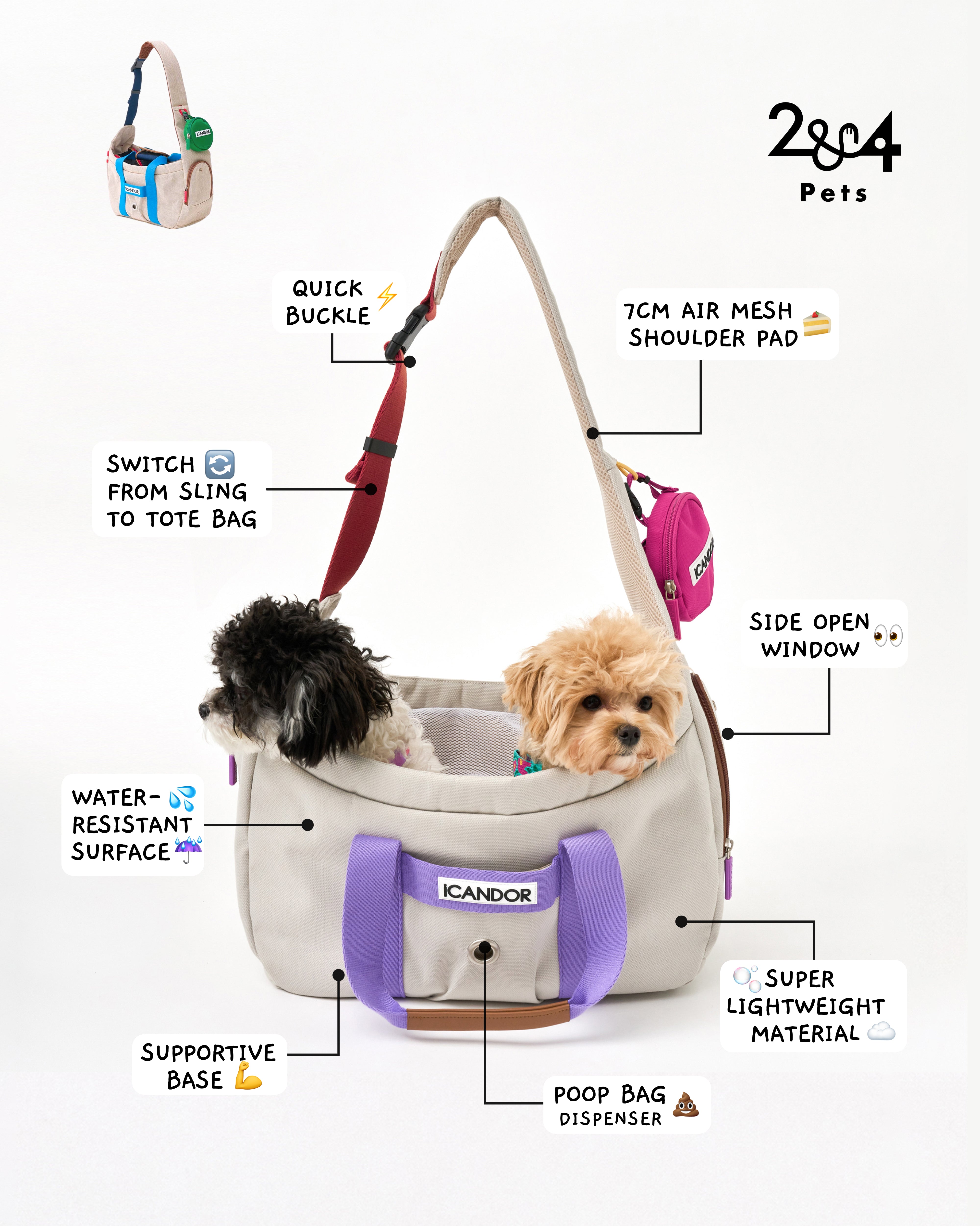 Peek-a-boo | Cross-body Pet Carrier - Beige - 2&4 PETS
