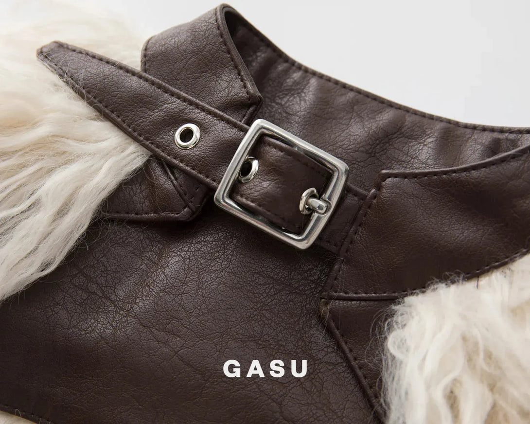 Handcrafted Faux Fur Leather Cloak Ivory