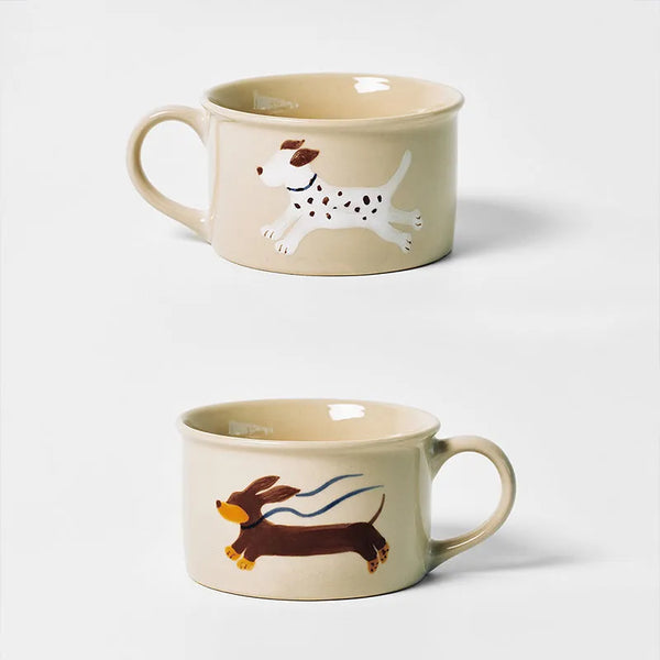 Hand Painted Ceramic Mug - Dachshund & Dalmatian