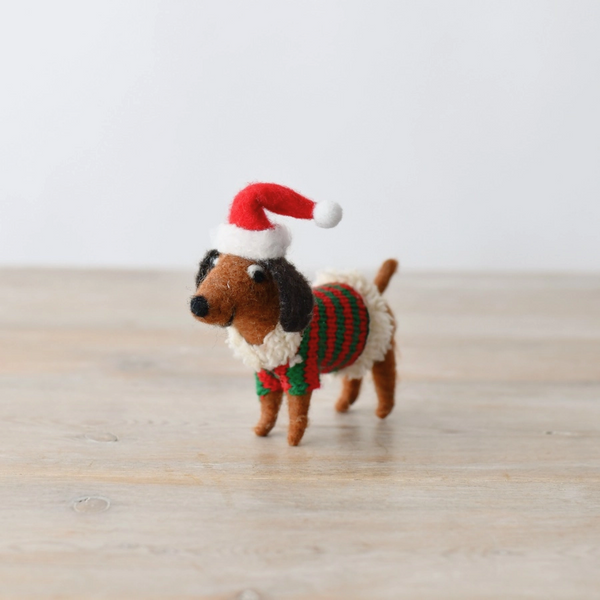 Wool Sausage Dog in Striped Jumper | Hanging Decoration