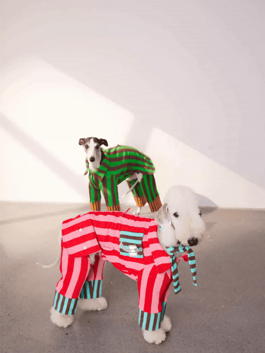 Matching Duo - Striped Cotton Dog Pyjamas